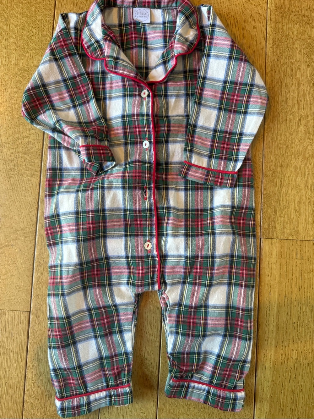 Pepa London Plaid One-Piece Pajama with Red Piping